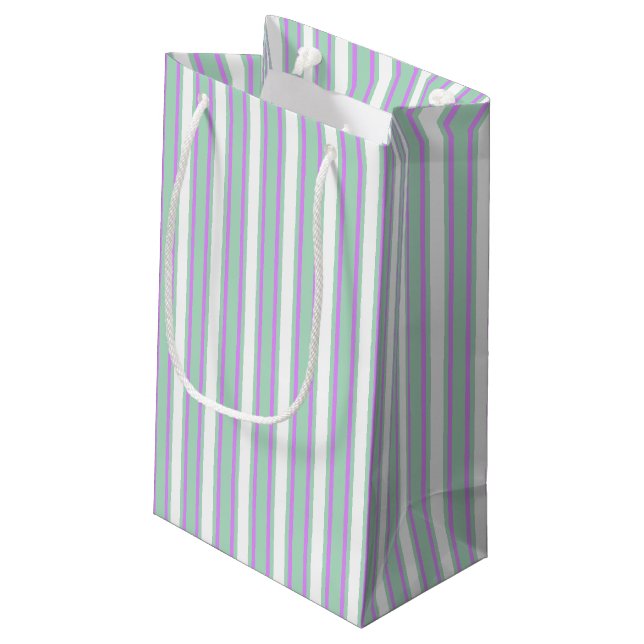 Sacola Para Presentes Pequena Estrias de doces mint e lilac (Verso inclinado)