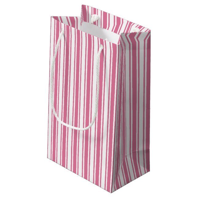 Sacola Para Presentes Pequena Estrias doces brancas e rosadas (Verso inclinado)