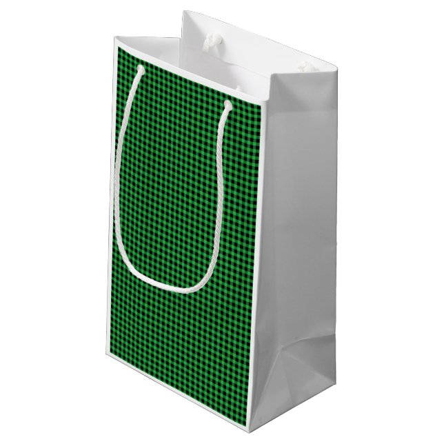 Sacola Para Presentes Pequena Eterno Clássico Negro Verde de Gingham Natal (Verso inclinado)