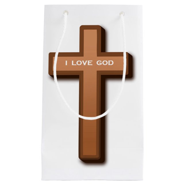 SACOLA PARA PRESENTES PEQUENA "EU AMO DEUS" CRUZADO (Frente)