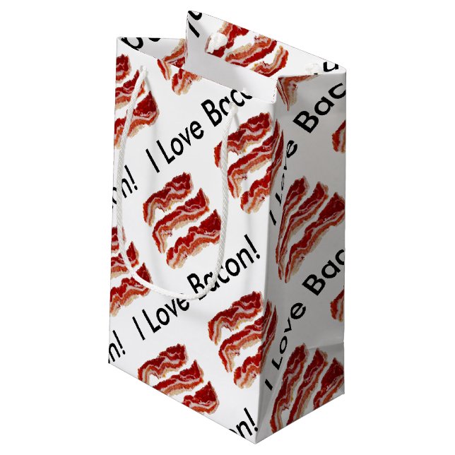 Sacola Para Presentes Pequena Eu amo o bacon (Verso inclinado)