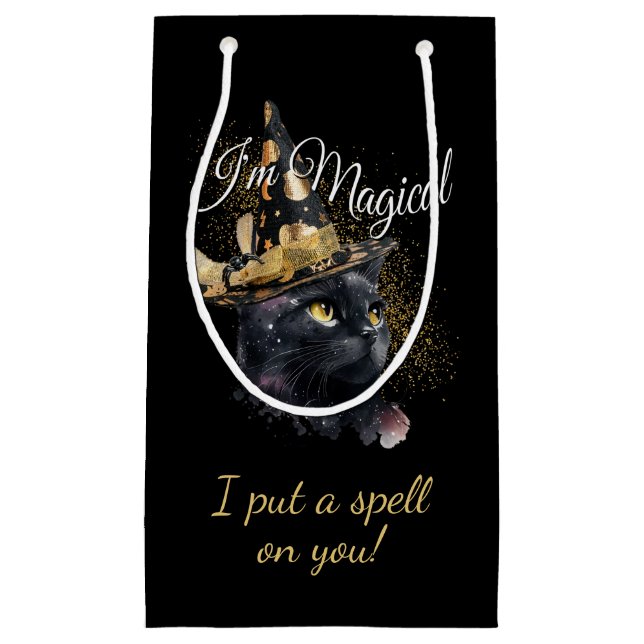 Sacola Para Presentes Pequena Eu sou o Magical Black Cat Personalizável Gift Bag (Frente)
