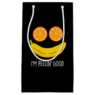Sacola Para Presentes Pequena Eu sou Peelin Good Funny Fruta Pun Dark BG