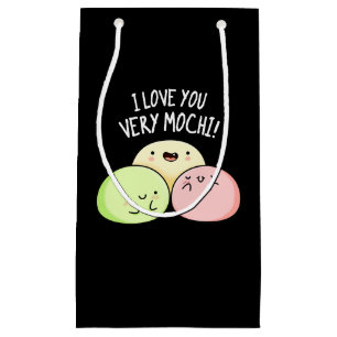 Sacola Para Presentes Pequena Eu Te Amo Muito Mochi Comida Engraçado Pun Dark BG