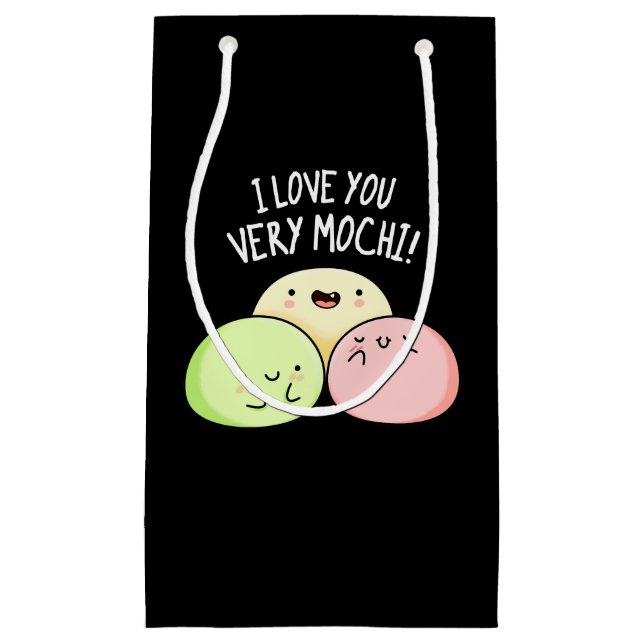 Sacola Para Presentes Pequena Eu Te Amo Muito Mochi Comida Engraçado Pun Dark BG (Frente)