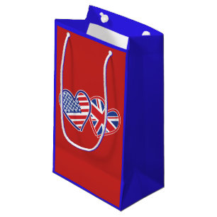 Sacola Para Presentes Pequena EUA e corações BRITÂNICOS da bandeira