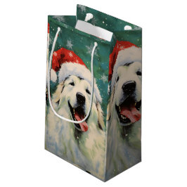 Sacola Para Presentes Pequena Excelente Pirenéus cão Pincel de Natal pintando na