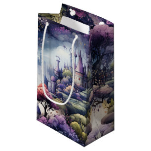Sacola Para Presentes Pequena Fairytala em Fairyland Azul Escuro Roxo e Verde