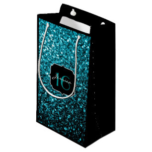 Sacola Para Presentes Pequena Faíscas brilhantes azul-aqua brilhante Doce 16