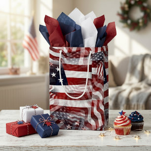 Sacola Para Presentes Pequena Faixa Azul Branco Vermelha da Bandeira Americana P