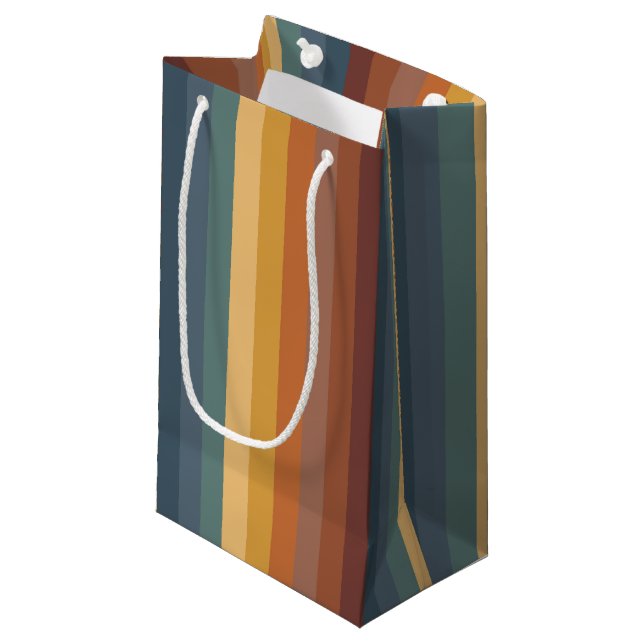 SACOLA PARA PRESENTES PEQUENA FAIXAS DE NEVOEIRO DE LARANJA TEAL (Frente inclinada)