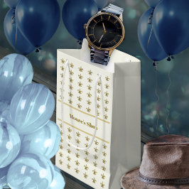 Sacola Para Presentes Pequena Falso FleurDeLis Dourado sobre Marfim