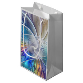 Sacola Para Presentes Pequena Fantasia Floral, Abstrato Fractal Colorida