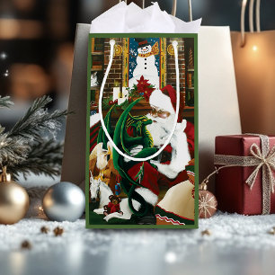 Sacola Para Presentes Pequena Fantasia Mágica de Natal Dragão de Santa Natal Aco