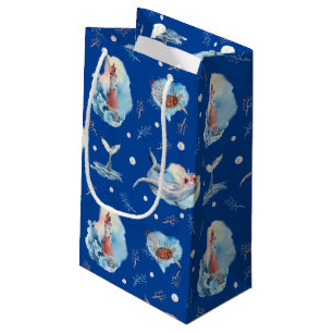 Sacola Para Presentes Pequena Farol do Mar de Cores Aquáticas Baleia Azul Profun