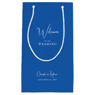 Sacola Para Presentes Pequena Favor de Boas-vindas do Casamento Azul Cobalto