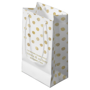 Sacola Para Presentes Pequena Favor de Casamento de Bolinhas Brancas e Douradas