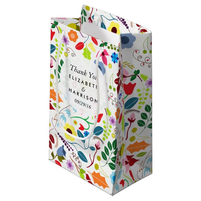 Sacola Para Presentes Pequena Favor de Casamento Floral Moderno Boho Chic (Frente inclinada)