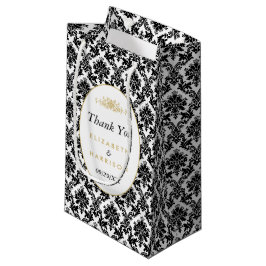 Sacola Para Presentes Pequena Favor do Casamento tema damasco Dourado, Preto e B