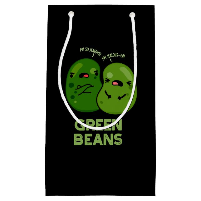 Sacola Para Presentes Pequena Feijão Verde Engraçado Ciumento Bean Pun Dark BG (Frente)