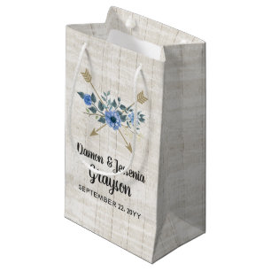 Sacola Para Presentes Pequena Feiras de madeira rustica e Casamento Floral Azul