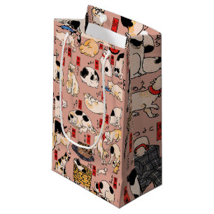 Sacola Para Presentes Pequena felinos japoneses gatinho Ukiyo-e engraçado
