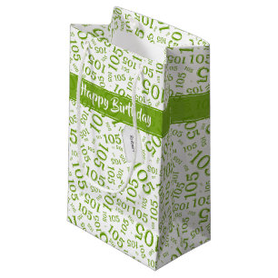 Sacola Para Presentes Pequena Feliz 105.º Aniversário — Padrão Verde/Branco