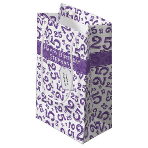 Sacola Para Presentes Pequena Feliz 25 Aniversário Raleatório Padrão Roxo