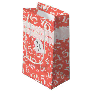 Sacola Para Presentes Pequena Feliz 45º aniversário Número Padrão Coral/Branco