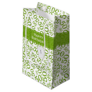 Sacola Para Presentes Pequena Feliz 50º aniversário Número Padrão Verde/Branco