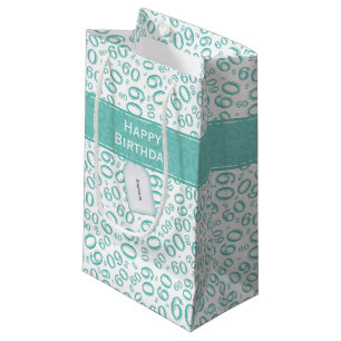 Sacola Para Presentes Pequena Feliz 60º aniversário Número Padrão Teal/Branco