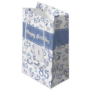 Sacola Para Presentes Pequena Feliz 85º aniversário Padrão Azul/Branco