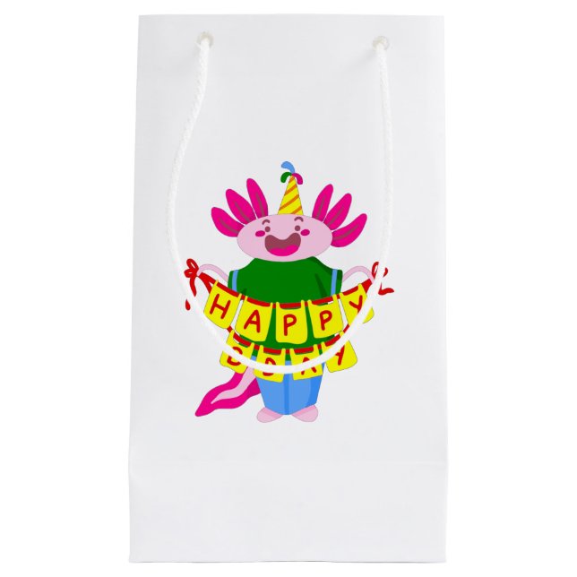 Sacola Para Presentes Pequena feliz aniversário Axolotl (Frente)