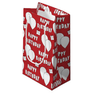 Sacola Para Presentes Pequena Feliz Aniversário Com Balões De Fundo Vermelho