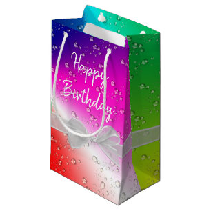 Sacola Para Presentes Pequena Feliz aniversário do Rainbow Bubbles