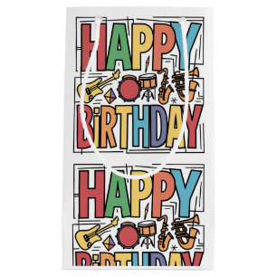 Sacola Para Presentes Pequena Feliz Aniversário dos Instrumentos Musicais Colori