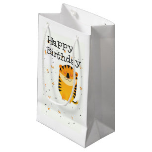 Sacola Para Presentes Pequena Feliz aniversário, fofinho tigre
