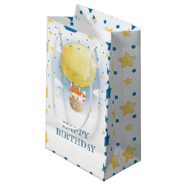 Sacola Para Presentes Pequena Feliz Aniversário Lua Ar Balão (Frente inclinada)