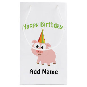 Sacola Para Presentes Pequena Feliz aniversario! Porco bonito