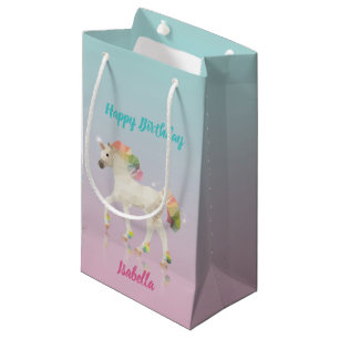 Sacola Para Presentes Pequena Feliz Aniversário Rainbow Unicorn Name Small Gift