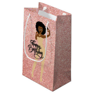 Sacola Para Presentes Pequena  Feliz aniversário! Rosa Afro-Americano - Presente