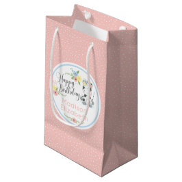 Sacola Para Presentes Pequena Feliz Aniversário - Vaca Floral Personalizada