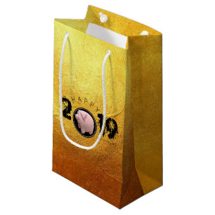 Sacola Para Presentes Pequena Feliz Ano PIg 2019 ouro 3D Original S Sag Gift