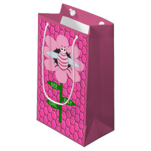 Sacola Para Presentes Pequena Feliz Bumblebee de Aniversário Rosa