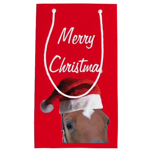 Sacola Para Presentes Pequena Feliz Cavalo de Natal (Frente)