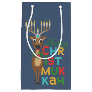 Sacola Para Presentes Pequena Feliz Christmukkah Reindeer