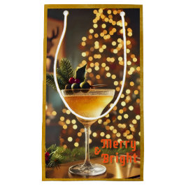 Sacola Para Presentes Pequena Feliz de Natal e Coquetel Brilhante meio século