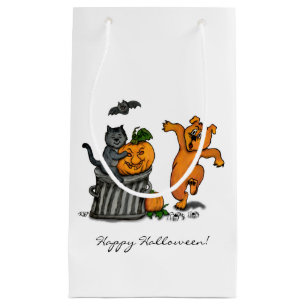 Sacola Para Presentes Pequena Feliz Dia das Bruxas! Cachorro Gato Bat e Aranha