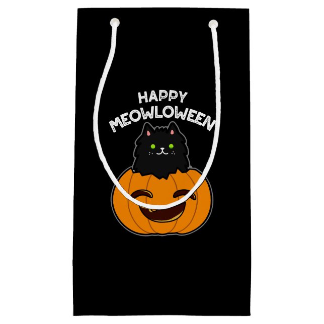 Sacola Para Presentes Pequena Feliz Dia das Bruxas Negra Gato Negro Pun Dark BG (Frente)