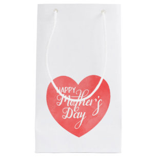 Sacola Para Presentes Pequena Feliz dia de as mães no coração cor-de-rosa, coraç